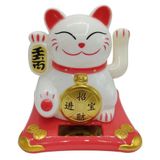 Maneki Neko El Sallayan Şans Kedisi Beyaz Solar Güneş Enerjili 10x10cm NO4B01