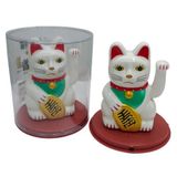 Maneki Neko El Sallayan Şans Kedisi Beyaz Solar Güneş Enerjili 11x10cm NO1B