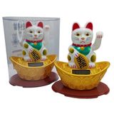Maneki Neko El Sallayan Şans Kedisi Beyaz Solar Güneş Enerjili 14x12cm NO3BYZ