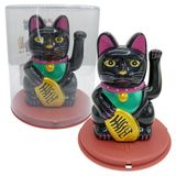 Maneki Neko El Sallayan Şans Kedisi Siyah Solar Güneş Enerjili 11x10cm NO2S