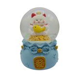 Maneki Neko Şans Kedisi Işıklı Kar Küresi Mavi 9cm