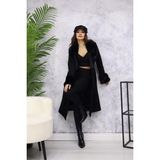 Manga Moda Kürk Detaylı Kemerli Montreal Kaban M3412 Siyah
