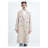 Mango 67020446 El yapımı Oversize Yün Bej Kadın Palto