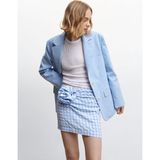 Mango Gingham Kareli Çiçekli Etek - 40 - Gök Mavisi