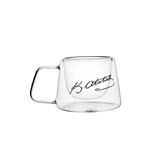 Mango Home Çift Cidarlı Borosilikat Cam Kupa 210 ml - Çay ve Kahve Bardağı - Atatürk İmzalı - Isıya Dayanıklı Double Wall - Siyah