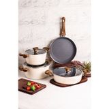 Mango Kitchen Aqua Crystal - 7 Parça Granit Tencere Seti Krem Mastercook Yapışmaz Tencere Tava Seti
