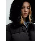 Mango Kürk Görünümlü Kapüşonlu Kapitone Anorak - Siyah