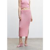 Mango Nervürlü midi etek - Pembe