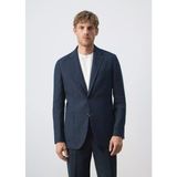 Mango Slim Fit Keten Pamuklu Kareli Blazer Ceket - Lacivert - 48