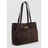 Mango Toka Detaylı Süet Shopper Çanta - 38.0x26.0x12.0 cm (Uzunluk x Yükseklik x Genişlik) - Kahverengi