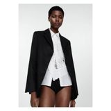 Mango Woman 47087121 Düğmeli Keten Blazer Siyah Kadın Ceket