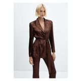 Mango Woman 57059104 Kemerli Pullu Blazer Kahverengi Kadın Ceket