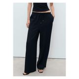 Mango Woman 67040397 Keten Karışımlı Beli Elastik Siyah Kadın Pantolon