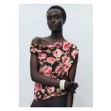 MANGO Woman Asimetrik Yakalı Çiçekli Bluz
