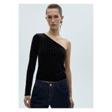 MANGO Woman Strass Taşlı Asimetrik Kadife Bluz