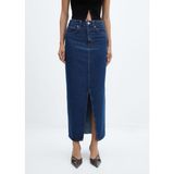 Mango Yırtmaçlı Kot Etek - 2XS - Koyu Denim