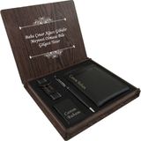 Manidar Hediye Babalar Günü Fırsatı ! Ahşap Kişiye Özel Deri Cüzdan-Anahtarlık-Metal Zippo-Kalem Seti