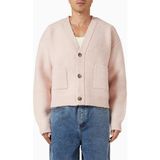 Maniere De Voir Knitted Cardigan, Pembe V Yakalı Hırka, Yivli Detaylar ve Yama Cepler - XL