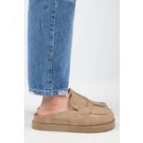 Manijero Ziva Hakiki Deri Loafer Platform Vizon Kadın Terlik