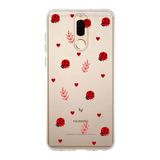 Manitoba Huawei Mate 10 Lite ile Uyumlu Baskılı Yumuşak Silikon Şeffaf Telefon Kılıfı, Uğur Böceği ve Kalp Deseni