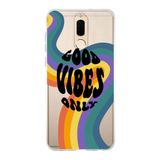 Manitoba Huawei Mate 10 Lite ile Uyumlu Good Vibes Only Tasarımlı Baskılı Şeffaf Telefon Kılıfı, Çok Renkli