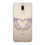 Manitoba Huawei Mate 10 Lite ile Uyumlu İskelet Kalp Tasarımlı Baskılı Şeffaf Silikon Telefon Kılıfı, Çok Renkli