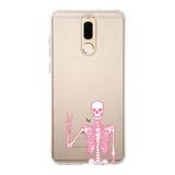 Manitoba Huawei Mate 10 Lite ile Uyumlu İskelet Tasarımlı Baskılı Şeffaf Silikon Telefon Kılıfı, Çok Renkli