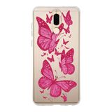 Manitoba Huawei Mate 10 Lite ile Uyumlu Pembe Kelebekler Tasarımlı Baskılı Şeffaf Telefon Kılıfı