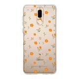Manitoba Huawei Mate 10 Lite ile Uyumlu Turuncu Çiçekler Tasarımlı Baskılı Şeffaf Telefon Kılıfı