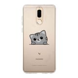 Manitoba Huawei Mate 10 Lite Uyumlu Baskılı Yumuşak Silikon Şeffaf Telefon Kılıfı, Gri Kedi Deseni