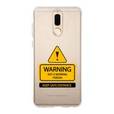 Manitoba Huawei Mate 10 Lite Uyumlu Warning Tasarımlı Baskılı Şeffaf Telefon Kılıfı, Çok Renkli