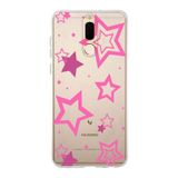 Manitoba Huawei Mate 10 Lite Uyumlu Yıldızlar Tasarımlı Baskılı Şeffaf Telefon Kılıfı, Pembe
