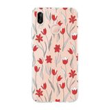 Manitoba Huawei P20 Lite ile Uyumlu Baskılı Yumuşak Silikon Şeffaf Telefon Kılıfı, Çiçek Desen, Kırmızı