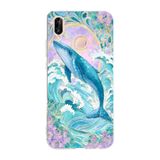 Manitoba Huawei P20 Lite ile Uyumlu Baskılı Yumuşak Silikon Şeffaf Telefon Kılıfı, Mavi Balina Deseni
