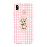Manitoba Huawei P20 Lite ile Uyumlu Baskılı Yumuşak Silikon Şeffaf Telefon Kılıfı, Pembe Ekose Tavşan Deseni