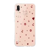 Manitoba Huawei P20 Lite ile Uyumlu Baskılı Yumuşak Silikon Şeffaf Telefon Kılıfı, Pembe, Kalp ve Çiçek Deseni