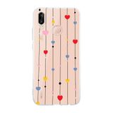 Manitoba Huawei P20 Lite ile Uyumlu Baskılı Yumuşak Silikon Şeffaf Telefon Kılıfı, Renkli Kalp Deseni