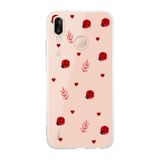 Manitoba Huawei P20 Lite ile Uyumlu Baskılı Yumuşak Silikon Şeffaf Telefon Kılıfı, Uğur Böceği ve Kalp Deseni