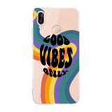 Manitoba Huawei P20 Lite ile Uyumlu Good Vibes Only Tasarımlı Şeffaf Telefon Kılıfı, Çok Renkli