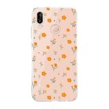 Manitoba Huawei P20 Lite ile Uyumlu Turuncu Çiçekler Tasarımlı Baskılı Şeffaf Telefon Kılıfı