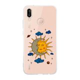 Manitoba Huawei P20 Lite Uyumlu Ay ve Güneş Tasarımlı Şeffaf Telefon Kılıfı, Silikon, Çok Renkli