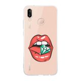 Manitoba Huawei P20 Lite Uyumlu Dudak ve Elmas Tasarımlı Şeffaf Telefon Kılıfı, Silikon, Çok Renkli