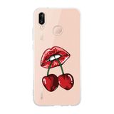 Manitoba Huawei P20 Lite Uyumlu Dudak ve Kiraz Tasarımlı Baskılı Şeffaf Silikon Telefon Kılıfı