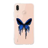 Manitoba Huawei P20 Lite Uyumlu Mavi Kelebek Tasarımlı Şeffaf Telefon Kılıfı