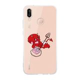 Manitoba Huawei P20 Lite Uyumlu Sevimli Minik Şeytan Tasarımlı Şeffaf Telefon Kılıfı, Çok Renkli