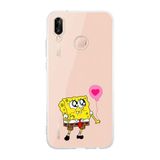 Manitoba Huawei P20 Lite Uyumlu SpongeBob Tasarımlı Baskılı Şeffaf Silikon Telefon Kılıfı