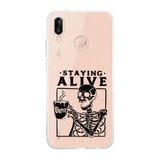 Manitoba Huawei P20 Lite Uyumlu Staying Alive Tasarımlı Şeffaf Telefon Kılıfı, Silikon, Çok Renkli