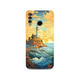 Manitoba Huawei P30 Lite Uyumlu Deniz Feneri Tasarımlı Baskılı Şeffaf Telefon Kılıfı, Çok Renkli
