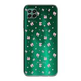 Manitoba Huawei P40 Lite ile Uyumlu Baskılı Yumuşak Silikon Şeffaf Telefon Kılıfı, Yeşil, Çiçek ve Kalp Deseni