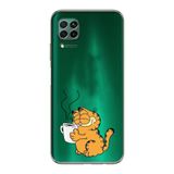Manitoba Huawei P40 Lite ile Uyumlu Garfield Tasarımlı Baskılı Şeffaf Silikon Telefon Kılıfı, Yeşil